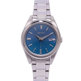 【SEIKO 精工】藍寶石水晶鏡面不鏽鋼錶帶手錶-藍色面X銀色/30mm(SUR531P1)