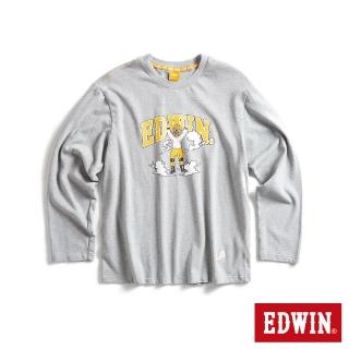 【EDWIN】男裝 橘標 假面摔角手E君印花長袖T恤(麻灰色)