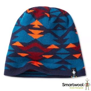 【SmartWool】Kids Snowboard 童 美麗諾羊毛 雙面幾何圓帽.針織帽.毛線帽.羊毛帽(SW000450-092 深海軍藍)
