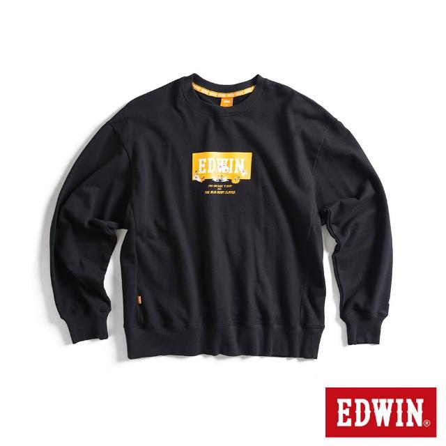 【EDWIN】男裝 橘標 摔角手E君摔角招式寬版長袖T恤(黑色)