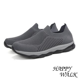 【HAPPY WALK】透氣健步鞋/舒適透氣幾何花紋彈力飛織時尚休閒健步鞋(灰)