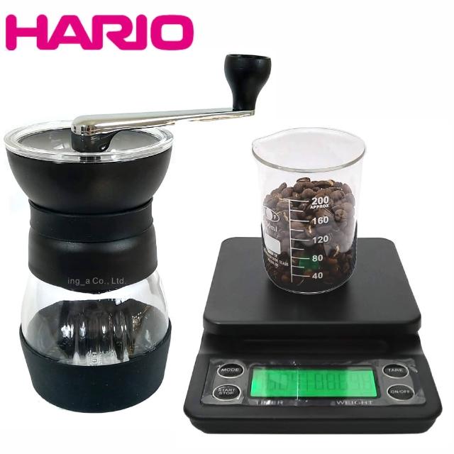 【HARIO】美式超級把手磨豆機+Inga 計時電子秤(附贈 清透玻璃量杯)