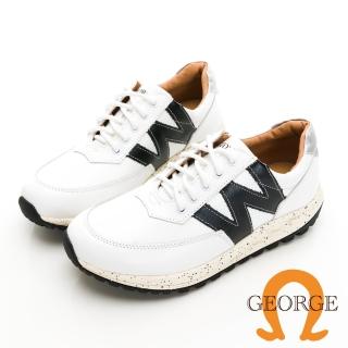 【GEORGE 喬治皮鞋】真皮字母縫線弧形鞋底氣墊鞋 -白314008HK30