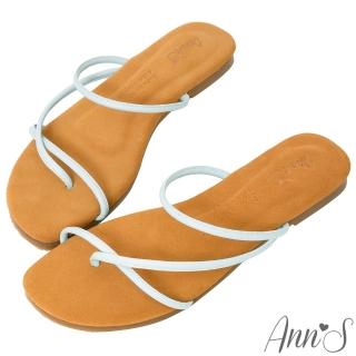 【Ann’S】水洗牛皮-簡單不簡單圓條夾腳細帶小羊皮平底涼拖鞋(藍)