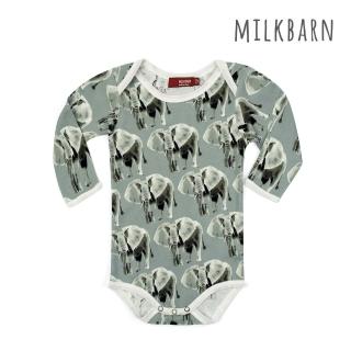 【Milkbarn】嬰兒 有機棉包屁衣-長袖-灰象(包屁衣 嬰兒上衣)
