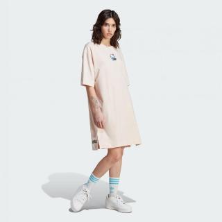 【adidas 愛迪達】洋裝 女款 運動洋裝 長版上衣 三葉草 國際碼 HK DRESS 粉 II0764