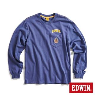 【EDWIN】男裝 橘標 摔角手E君面具口袋長袖T恤(灰藍色)