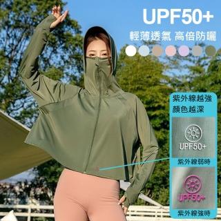 【Lydia】現貨 抗UV防曬外套 冰絲涼感 連帽外套 彈性透氣UPF50+(藍/綠/粉/紫/白/卡其/灰 F)