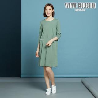 【YVONNE 以旺傢飾】暖薑纖維 點點口袋七分袖洋裝(高地綠)