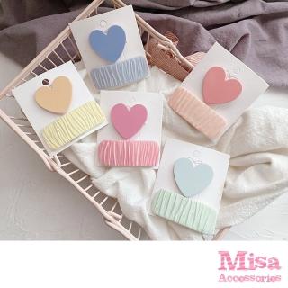 【MISA】愛心髮夾/甜美可愛馬卡龍色系愛心皺褶造型髮夾2件套組(5款任選)