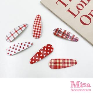 【MISA】紅白髮夾 格子髮夾/韓國設計可愛學院風紅白格子布藝BB夾 髮夾 2件組(5款任選)