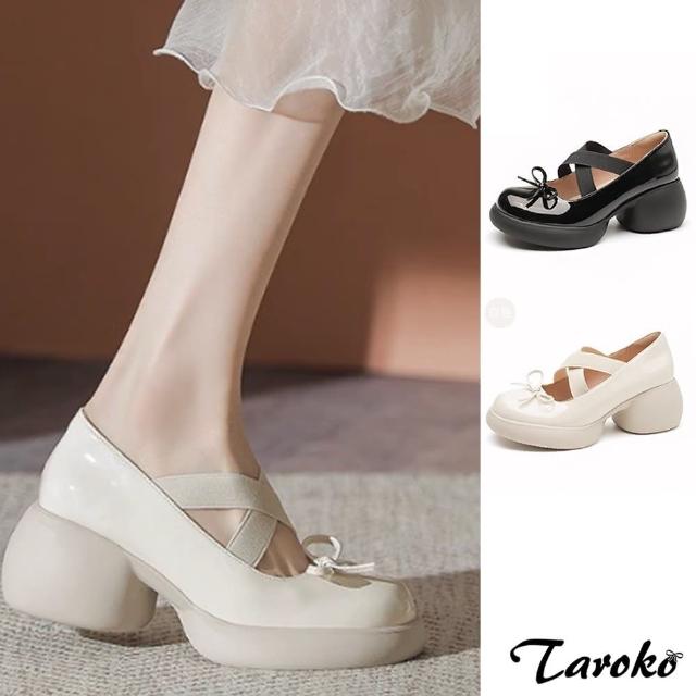 【Taroko】時髦性感蝴蝶結交叉粗跟休閒鞋(2色可選)