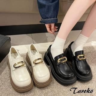 【Taroko】時尚百搭扣環套腳厚底粗跟休閒鞋(2色可選)