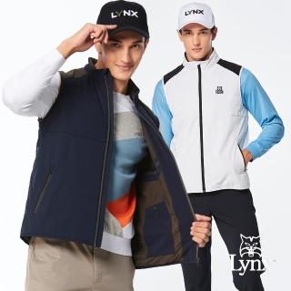 【Lynx Golf】男款保暖防風防潑水鋪棉夜光織帶造型壓線拉鍊口袋無袖背心(二色)