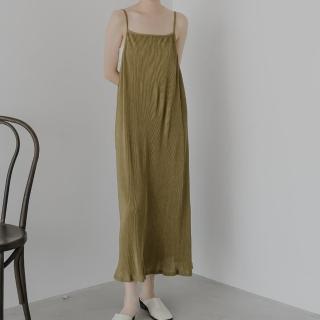 【Queenshop】女裝 素面 簡約直坑紋魚尾裙襬設計細肩長洋裝-綠 現+預 01086455