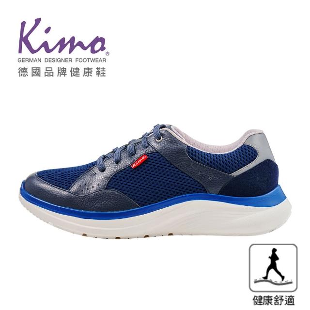 【Kimo】專利足弓支撐-牛皮網布高彈韌健康鞋 男鞋(沉穩藍 KBCWM034016)