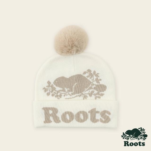 【Roots】Roots配件-復古翻玩系列 海狸LOGO毛球毛帽(白色)