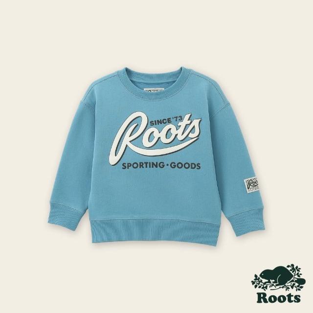 【Roots】Roots小童-復古翻玩系列 草寫文字圓領上衣(尼加拉藍)