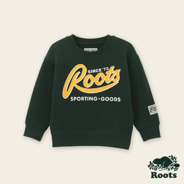 【Roots】Roots小童-復古翻玩系列 草寫文字圓領上衣(深綠色)