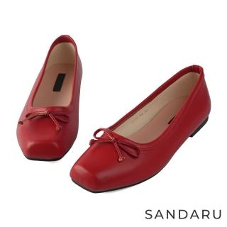 【SANDARU 山打努】娃娃鞋 小方頭蝴蝶結芭蕾平底鞋(紅)