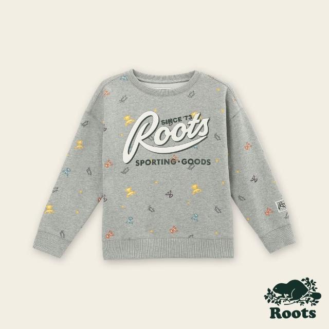 【Roots】Roots大童-復古翻玩系列 獎盃元素圓領上衣(灰色)