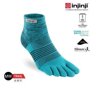 【Injinji】女 Trail野跑避震吸排五趾短襪(藍綠色)WAA38(厚底防震/吸濕排汗/防腳底水泡/五趾襪/女襪)