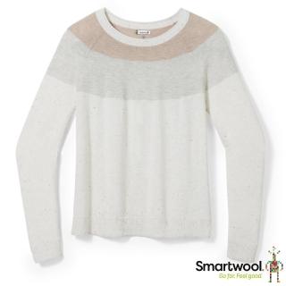 【SmartWool】女 美麗諾羊毛 控溫輕質長袖圓領針織毛衣.透氣休閒上衣(SW016649-H46 淺灰白)