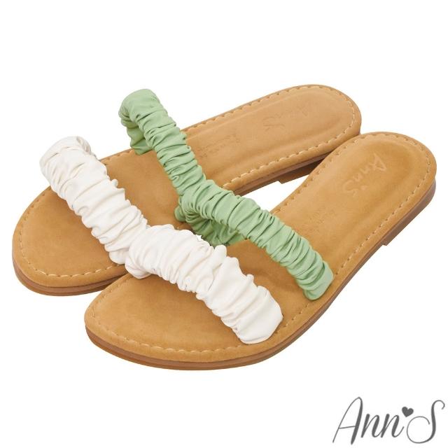 【Ann’S】水洗牛皮-雙色抓皺寬腳友善圓頭涼鞋-版型偏小(綠)