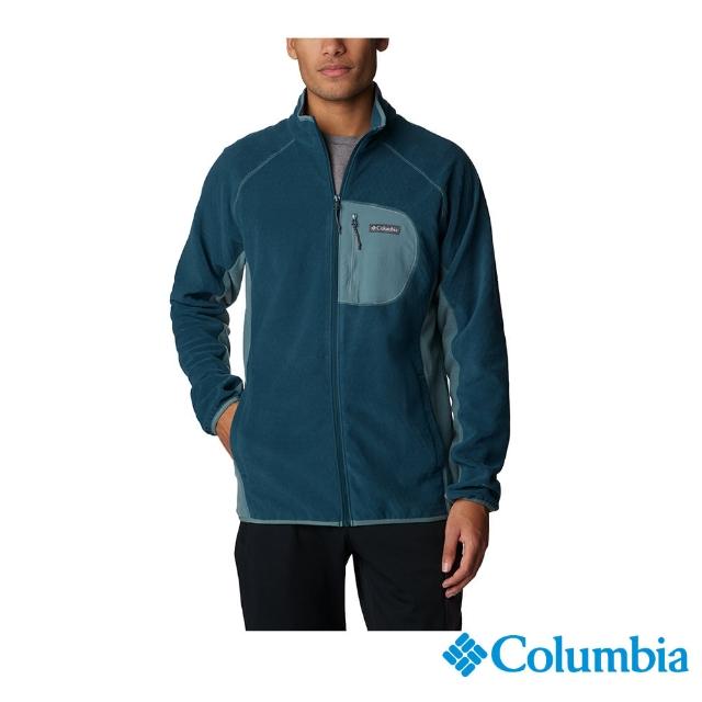 【Columbia 哥倫比亞 官方旗艦】男款-M Outdoor Tracks柔暖刷毛長袖半開襟上衣-孔雀藍(UAE52620PC / FW23)
