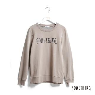【SOMETHING】女裝 手繪風法式可頌 LOGO厚長袖T恤(灰褐色)