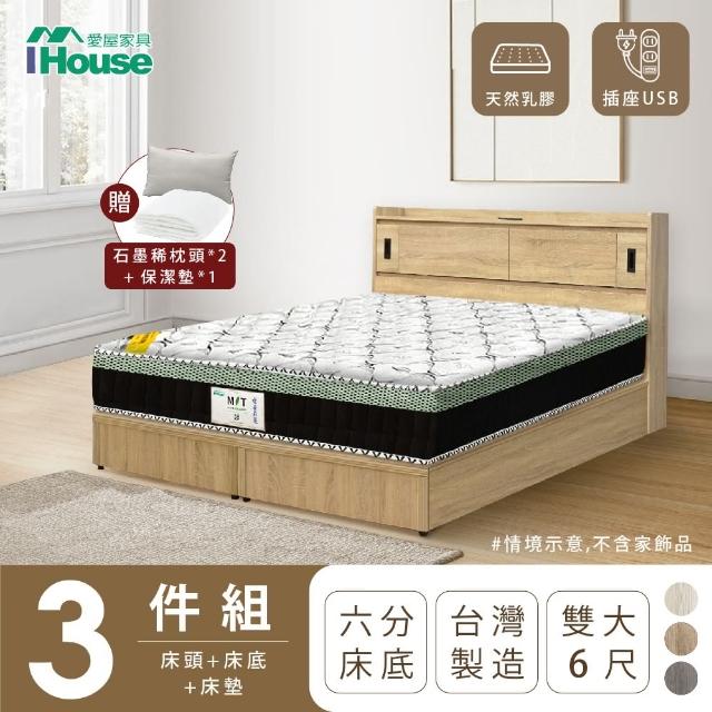 【IHouse】品田 房間3件組 雙大6尺(床頭箱+6分底+床墊)