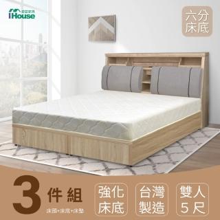 【IHouse】特洛伊 強化臥室3件組-雙人5尺(床箱+六分底+天絲墊)