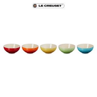 【Le Creuset】瓷器沙拉碗組15cm-5入(櫻桃紅/火焰橘/芥末黃/奇異果綠/加勒比海藍)