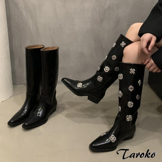 【Taroko】網紅出街漆亮皮粗跟長筒靴(2款可選)