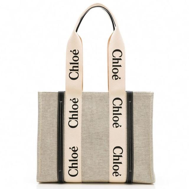 【Chloe’ 蔻依】WOODY 經典品牌Tote bag帆布托特包(海軍藍/中號)