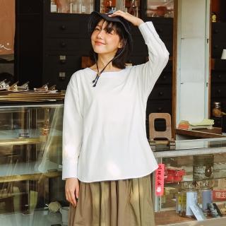 【MOSS CLUB】素色異材質布料拼接圓領長袖上衣(黑 白/魅力商品)