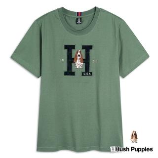 【Hush Puppies】男裝 T恤 經典H格紋刺繡狗短袖T恤(灰綠 / 34111104)