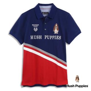 【Hush Puppies】男裝 POLO衫 斜剪接雙LOGO短袖POLO衫(寶藍 / 34101103)