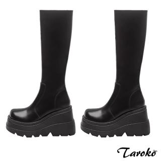 【Taroko】舒服漫步顯瘦圓頭厚底長筒靴(黑色)