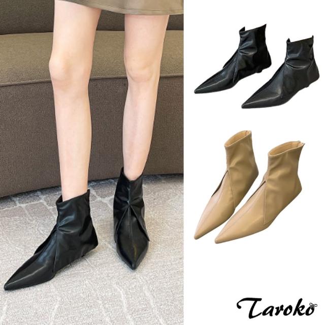 【Taroko】甜蜜話題尖頭低跟拉鍊短筒靴(2色可選)