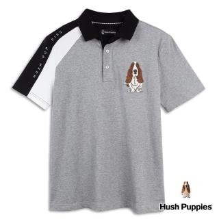 【Hush Puppies】男裝 POLO衫 袖片剪接刺繡狗短袖POLO衫(麻灰 / 34101204)