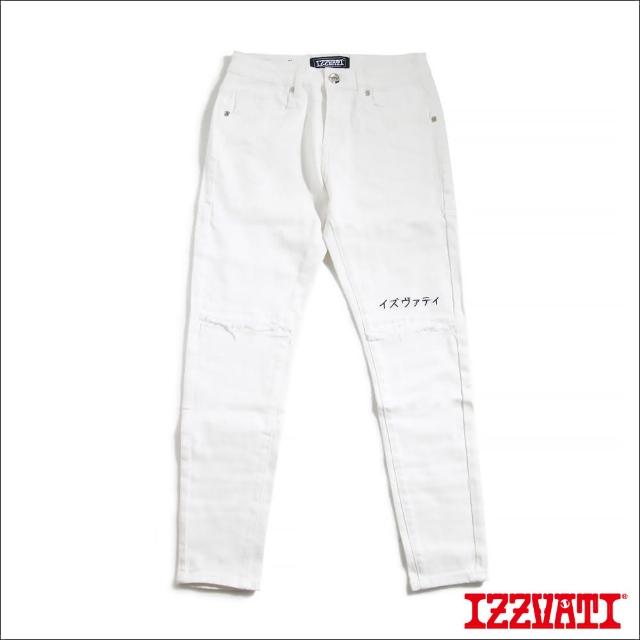【IZZVATI】雙邊假破壞白牛仔褲-白(街頭時尚的雅痞單品)