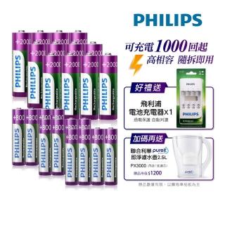 【Philips 飛利浦】低自放鎳氫充電電池3號12入+4號12入(贈USB 4槽智慧型充電器)