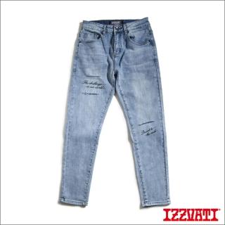 【IZZVATI】三刀割文字牛仔褲-藍(街頭時尚的雅痞單品)