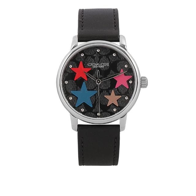 【COACH】CC Logo 滿版及星星圖案錶盤女錶(黑色)