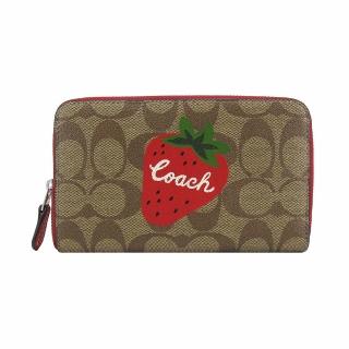 【COACH】新款PVC草莓拉鍊卡片中長夾(草莓紅)