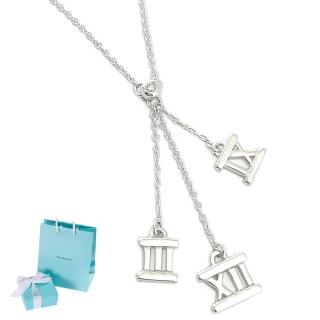【Tiffany&Co. 蒂芙尼】925純銀-鑲真鑽三個馬數字垂墜吊飾女用項鍊