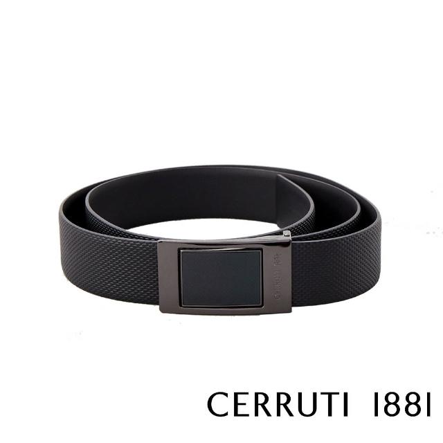【Cerruti 1881】限量3折 義大利頂級小牛皮皮帶 全新專櫃展示品 CECU03259M(黑色 贈送禮提袋)