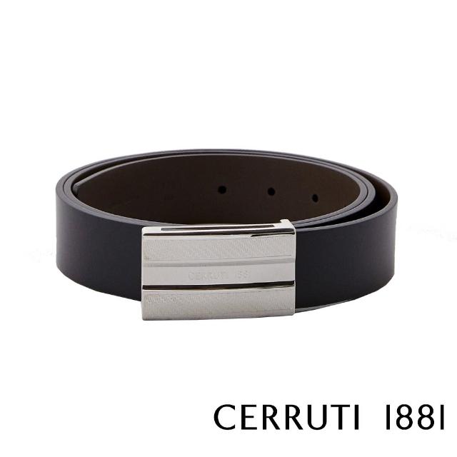【Cerruti 1881】義大利頂級小牛皮皮帶 CECU05493M(黑色 贈送禮提袋)