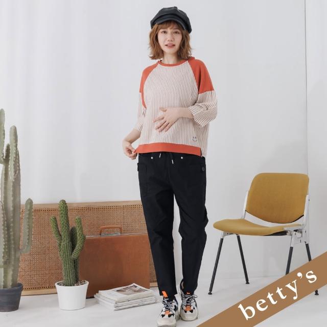 【betty’s 貝蒂思】腰鬆緊綁帶釘釦多口袋長褲(黑色)